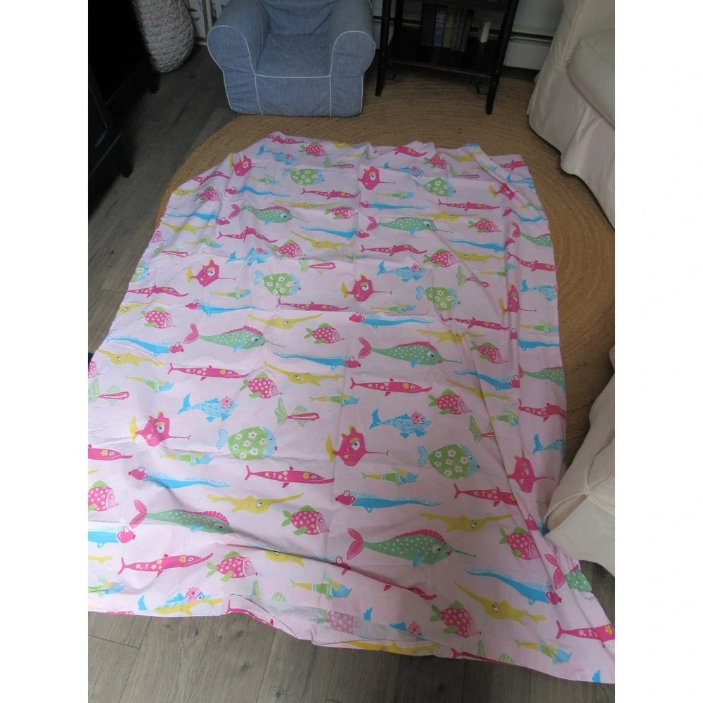 Pottery Barn Kids Twin Duvet Cover Organic Cotton Pink Funny Fish Bedding